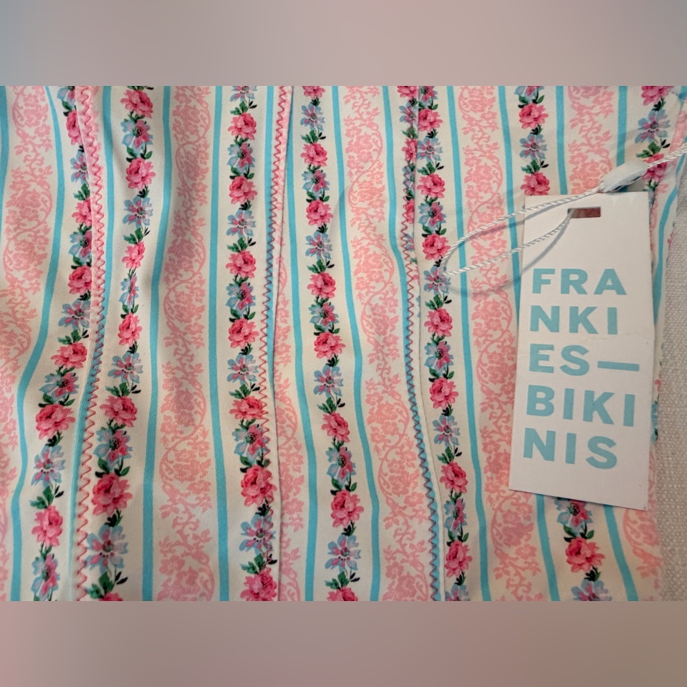 Frankie's Bikinis Etta One-Piece Swimsuit-Pink, White & Aqua Floral. New w tags! - Picture 3 of 7